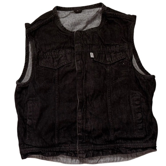 Other - Black Denim motorcycle vest zip front closure layering club-style Youth-Large